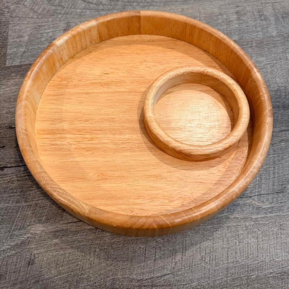Vintage Mid Century Modern 12” Solid Wood Chip and Dip Serving Tray